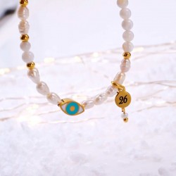 Steel Lucky 2026 Bracelet - Mother of Pearl, Fresh Water Pearls & Evil Eye Handmade Lucky Bracelet with Mother of Pearl, Fresh Water Pearls and Enamel Eye