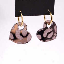 Gold-Plated Earrings - Stainless Steel and Animal Print Hearts Hoop Earrings of stainless steel in gold plating with Animal Print plexiglass hearts