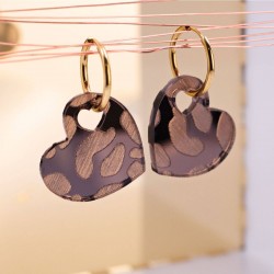Gold-Plated Earrings - Stainless Steel and Animal Print Hearts Hoop Earrings of stainless steel in gold plating with Animal Print plexiglass hearts