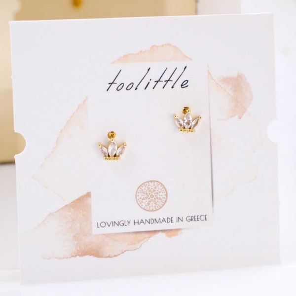 Επίχρυσα Σκουλαρίκια Κορώνα με Κρύσταλλα Ζιργκόν Σκουλαρίκια Κορώνα με επίχρυση επιμετάλλωση και κρύσταλλα ζιργκόν