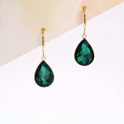 Teardrop Earrings - Gold Plated Steel & Crystals Dangle steel Earrings with 24K gold plating and Crystals
