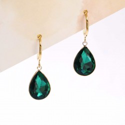 Teardrop Earrings - Gold Plated Steel & Crystals Dangle steel Earrings with 24K gold plating and Crystals