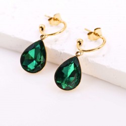 Teardrop Earrings - Gold Plated Steel & Crystals Dangle steel Earrings with 24K gold plating and Crystals