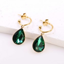 Teardrop Earrings - Gold Plated Steel & Crystals Dangle steel Earrings with 24K gold plating and Crystals