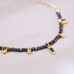 Handmade Necklace with Crystals and Enamel Handmade short necklace with crystals and enamel in 24K gold-plating