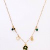 Steel Charms Necklace - Four Leaf Clover & Malachite Chain necklace with metal charms of stainless steel and 24K Gold plating