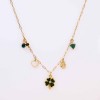 Steel Charms Necklace - Four Leaf Clover & Malachite Chain necklace with metal charms of stainless steel and 24K Gold plating