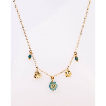 Steel Charms Necklace - Metal Flower & Enamel Steel Charms Necklace - Metal Flower & Enamel