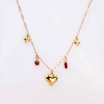 Steel Charms Necklace - Metal Heart & Zircon Steel Charms Necklace - Metal Heart & Zircon