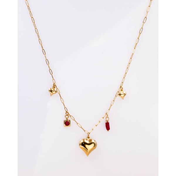 Chain necklace with metal charms of stainless steel and 24K Gold plating