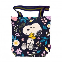 Τσάντα Tote από ανθεκτικό τζιν με τον Snoopy και λουλούδια