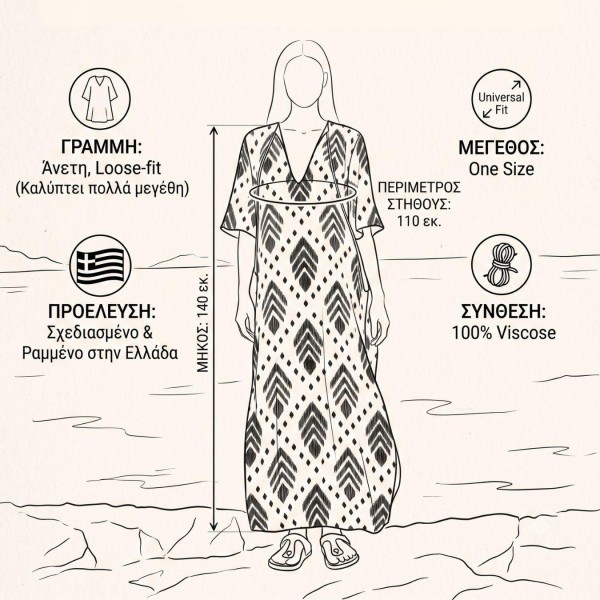 Μακρύ καφτάνι KOKKOSAMMOU Samothraki από 100% βισκόζη