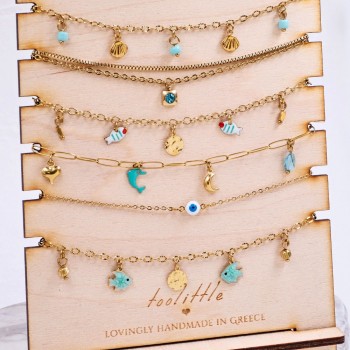 Σετ 6 Βραχιόλια Ποδιού Ατσάλι | Enamelled Sea Charms Σετ 6 Βραχιόλια Ποδιού Ατσάλι | Enamelled Sea Charms