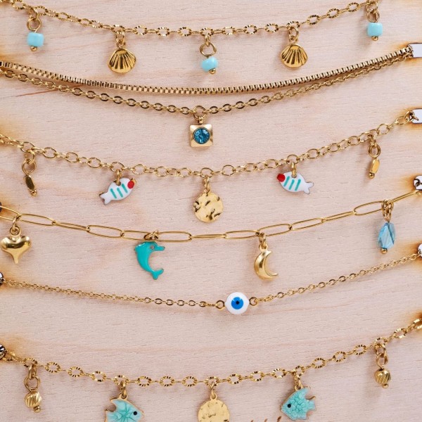 Σετ 6 Βραχιόλια Ποδιού Ατσάλι | Enamelled Sea Charms Σετ 6 Βραχιόλια Ποδιού Ατσάλι | Enamelled Sea Charms