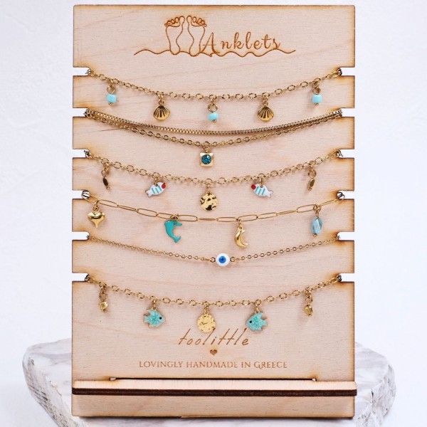 Σετ 6 Βραχιόλια Ποδιού Ατσάλι | Enamelled Sea Charms Σετ 6 Βραχιόλια Ποδιού Ατσάλι | Enamelled Sea Charms