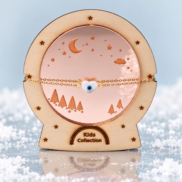 Kids Stainless Steel Bracelet with Mother-of-Pearl Heart & Evil Eye Kids Stainless Steel Bracelet with 24K gold-plating, Mother-of-Pearl Heart & Evil Eye