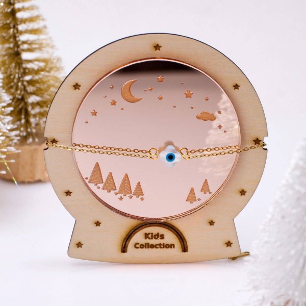 Kids Stainless Steel Bracelet with Mother of Pearl Cross & Evil Eye Kids Stainless Steel Bracelet with 24K gold-plating, Cross & Evil Eye