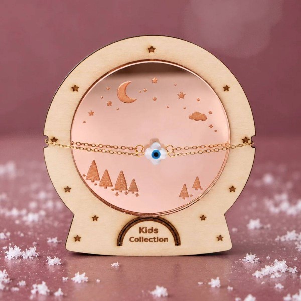 Kids Stainless Steel Bracelet with Mother of Pearl Cross & Evil Eye Kids Stainless Steel Bracelet with 24K gold-plating, Cross & Evil Eye
