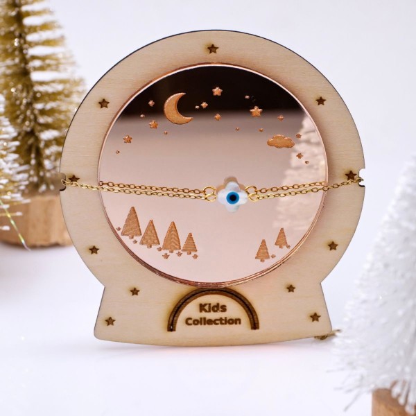 Kids Stainless Steel Bracelet with Mother of Pearl Cross & Evil Eye Kids Stainless Steel Bracelet with 24K gold-plating, Cross & Evil Eye