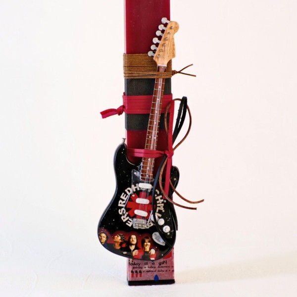 Rock Style Easter Candle with Metal Guitar | Red Hot Chili Peppers Easter candle with Red Hot Chili Peppers electric guitar for boys and men