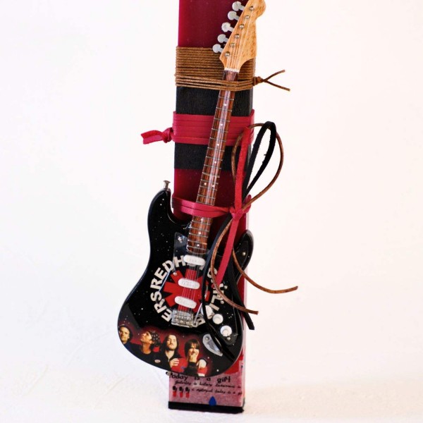 Rock Style Easter Candle with Metal Guitar | Red Hot Chili Peppers Easter candle with Red Hot Chili Peppers electric guitar for boys and men