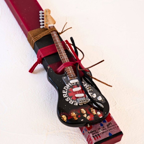 Rock Style Easter Candle with Metal Guitar | Red Hot Chili Peppers Easter candle with Red Hot Chili Peppers electric guitar for boys and men
