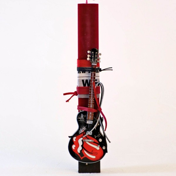 Rock Style Easter Candle with Metal Guitar | Rolling Stones Easter candle with Rolling Stones electric guitar for boys and men