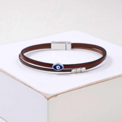 Leather Men's Bracelet |Metal Enamelled Evil Eye Leather men's bracelet with metallic silver-plated parts and enamelled evil eye