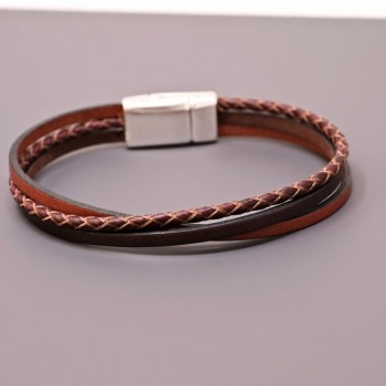 Ανδρικό Δερμάτινο Βραχιόλι Triple Line σε Καφέ Τόνους Ανδρικό Δερμάτινο Βραχιόλι Triple Line σε Καφέ Τόνους