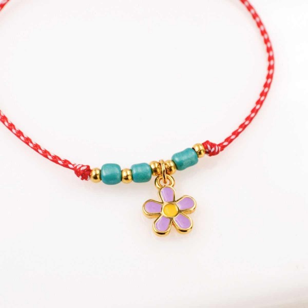 Women’s Martaki Bracelet with Gold-plated Flower Charm | Handmade Women’s Martaki Bracelet with Gold-plated Flower Charm and ceramic Beads