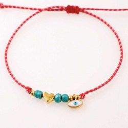 Women’s Martaki Bracelet with Evil Eye & Metal Heart | Handmade Women’s Martaki Bracelet with Eye & Metal Heart | Handmade