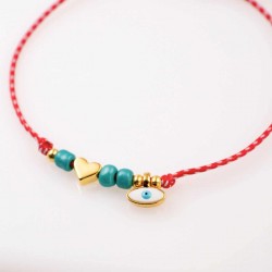 Women’s Martaki Bracelet with Evil Eye & Metal Heart | Handmade Women’s Martaki Bracelet with Eye & Metal Heart | Handmade