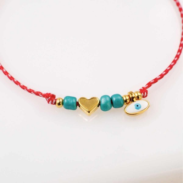 Women’s Martaki Bracelet with Evil Eye & Metal Heart | Handmade Women’s Martaki Bracelet with Eye & Metal Heart | Handmade