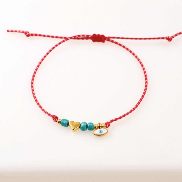Women’s Martaki Bracelet with Evil Eye & Metal Heart | Handmade Women’s Martaki Bracelet with Eye & Metal Heart | Handmade