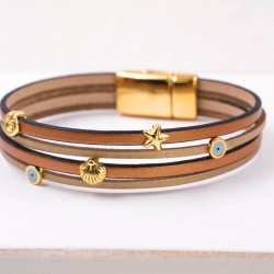 Handmade Leather Bracelet with Sea Elements & Evil Eye Charms Handmade Leather Bracelet with Sea Elements & Evil Eye Charms