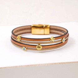 Handmade Leather Bracelet with Sea Elements & Evil Eye Charms Handmade Leather Bracelet with Sea Elements & Evil Eye Charms