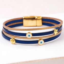 Handmade Leather Bracelet with Sea Elements & Evil Eye Charms Handmade Leather Bracelet with Sea Elements & Evil Eye Charms