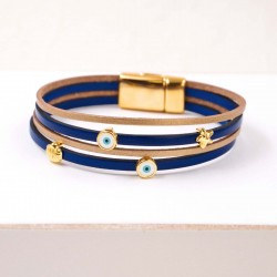 Handmade Leather Bracelet with Sea Elements & Evil Eye Charms Handmade Leather Bracelet with Sea Elements & Evil Eye Charms