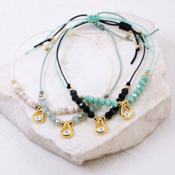Set of 4 Handmade Macramé Bracelets with Gold-Plated Evil Eye & Crystals Set of 4 Handmade Macramé Bracelets with Gold-Plated Evil Eye and Crystals