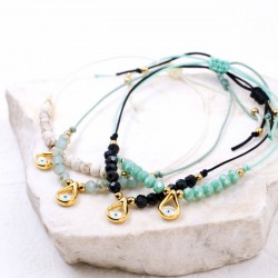Set of 4 Handmade Macramé Bracelets with Gold-Plated Evil Eye & Crystals Set of 4 Handmade Macramé Bracelets with Gold-Plated Evil Eye and Crystals