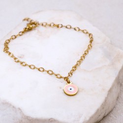 Stainless Steel Jewelry: Επίχρυσο Βραχιόλι - Μάτι από Σμάλτο Επίχρυσο βραχιόλι αλυσίδα από ανοξείδωτο ατσάλι με μεταλλικό μάτι από σμάλτο