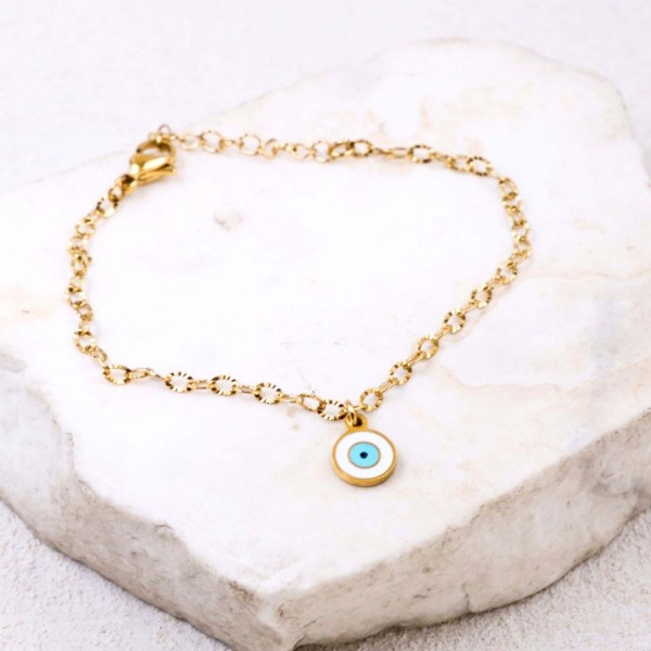 Stainless Steel Jewelry: Επίχρυσο Βραχιόλι - Μάτι από Σμάλτο Επίχρυσο βραχιόλι αλυσίδα από ανοξείδωτο ατσάλι με μεταλλικό μάτι από σμάλτο