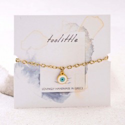 Stainless Steel Jewelry: Επίχρυσο Βραχιόλι - Μάτι από Σμάλτο Επίχρυσο βραχιόλι αλυσίδα από ανοξείδωτο ατσάλι με μεταλλικό μάτι από σμάλτο