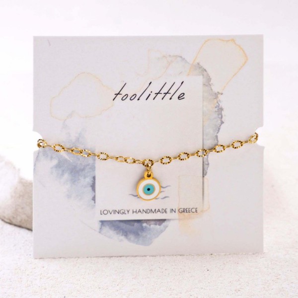 Stainless Steel Jewelry: Επίχρυσο Βραχιόλι - Μάτι από Σμάλτο Επίχρυσο βραχιόλι αλυσίδα από ανοξείδωτο ατσάλι με μεταλλικό μάτι από σμάλτο