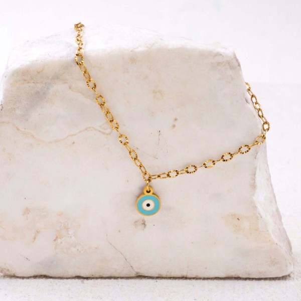 Stainless Steel Jewelry: Επίχρυσο Βραχιόλι - Μάτι από Σμάλτο Επίχρυσο βραχιόλι αλυσίδα από ανοξείδωτο ατσάλι με μεταλλικό μάτι από σμάλτο