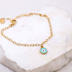 Stainless Steel Jewelry: Επίχρυσο Βραχιόλι - Μάτι από Σμάλτο Επίχρυσο βραχιόλι αλυσίδα από ανοξείδωτο ατσάλι με μεταλλικό μάτι από σμάλτο