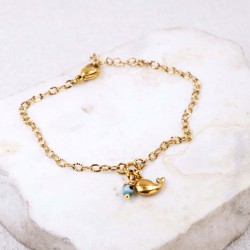 Stainless Steel Jewelry: Επίχρυσο Βραχιόλι - Μεταλλική Φάλαινα & Ματάκι Επίχρυσο βραχιόλι αλυσίδα από ανοξείδωτο ατσάλι με μεταλλική φάλαινα και ματάκι