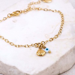 Stainless Steel Jewelry: Επίχρυσο Βραχιόλι - Κοχύλι & Ματάκι Επίχρυσο βραχιόλι αλυσίδα από ανοξείδωτο ατσάλι με κοχύλι και ματάκι
