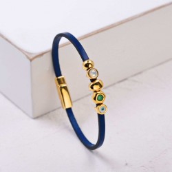 Evil Eye & Crystals Leather Bracelet | Handmade Handmade leather bracelet with gold-plated enamelled evil eye