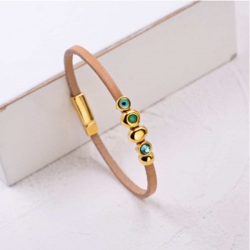 Δερμάτινο Βραχιόλι Μάτι & Κρύσταλλα | Χειροποίητο